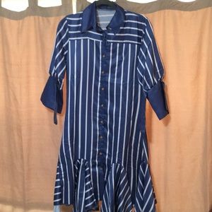 Adorable blue and white striped button down dress